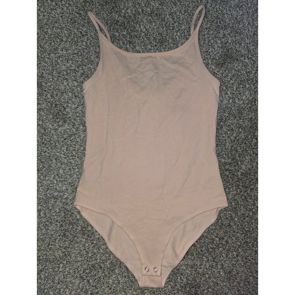 Forever 21 Womens Cami Bodysuit Blush Pink Nude Spaghetti Strap Scoop Neck M